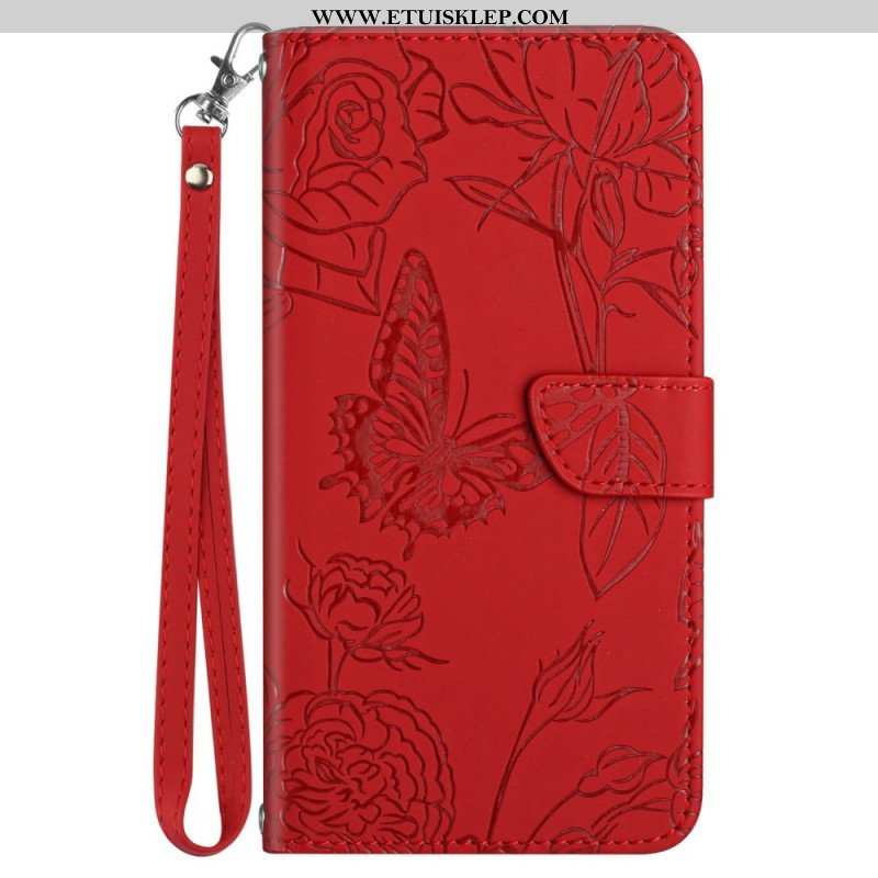 Etui Folio do Samsung Galaxy M33 5G Dyskretne Motyle I Smycz